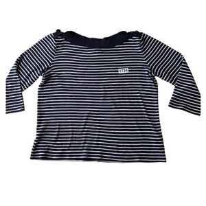 LAUREN RALPH LAUREN Blouse Women L Black White Stripes 3/4 Sleeve Beach Casual‎